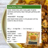 Honey Butter Chicken with recipe card and packaging on a plate