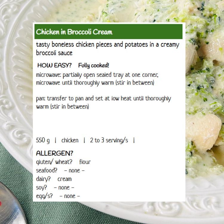 Plate of chicken and broccoli casserole with a recipe card overlay.