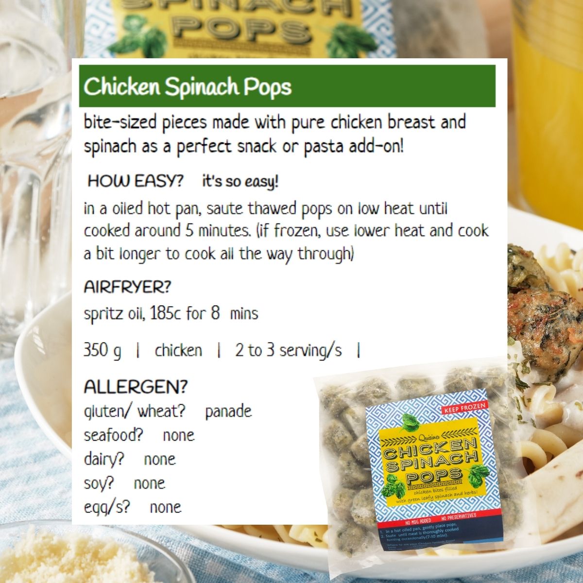 Chicken Spinach Pops Western frozen meal Metro Manila family					