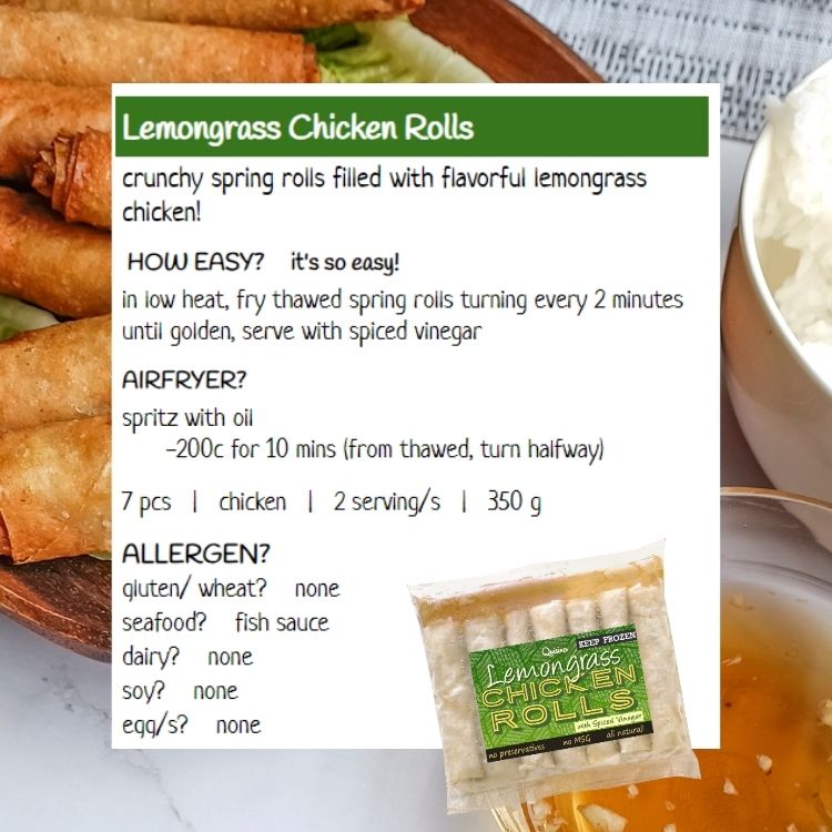 Lemongrass Chicken Rolls Asian frozen meal Metro Manila family					