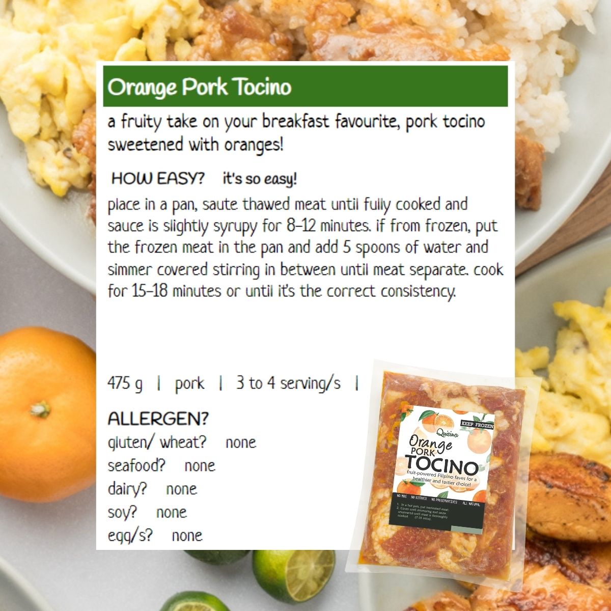 Orange Pork Tocino Filipino frozen meal Metro Manila family					