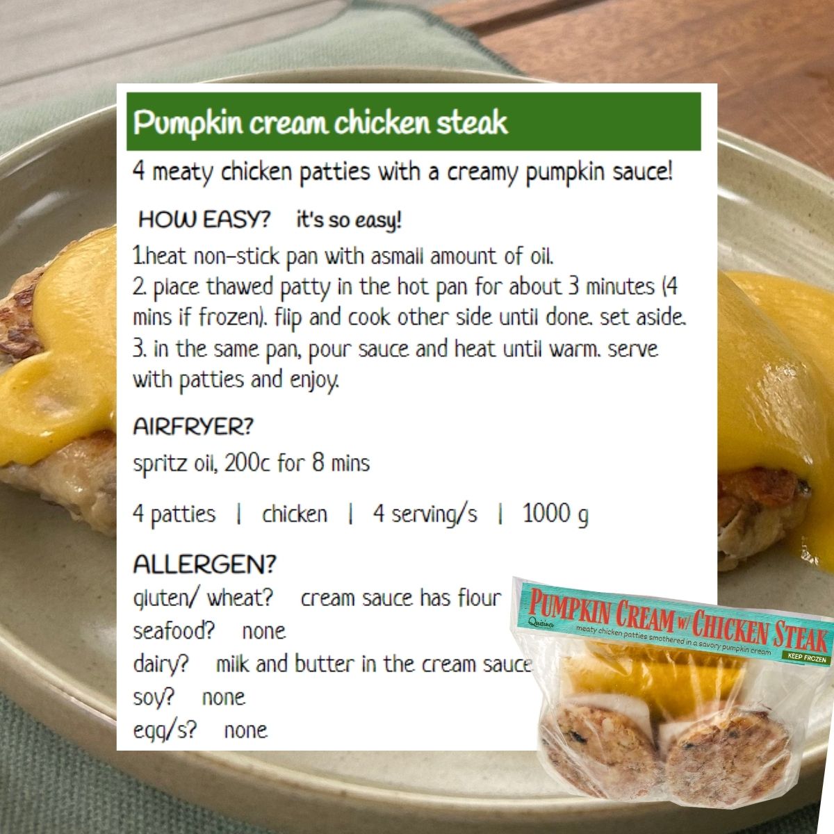 Pumpkin cream chicken steak Western frozen meal Metro Manila family						