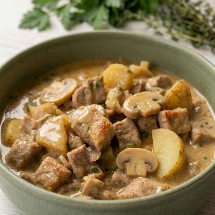 Mushroom Pork in Creamy Herb Sauce