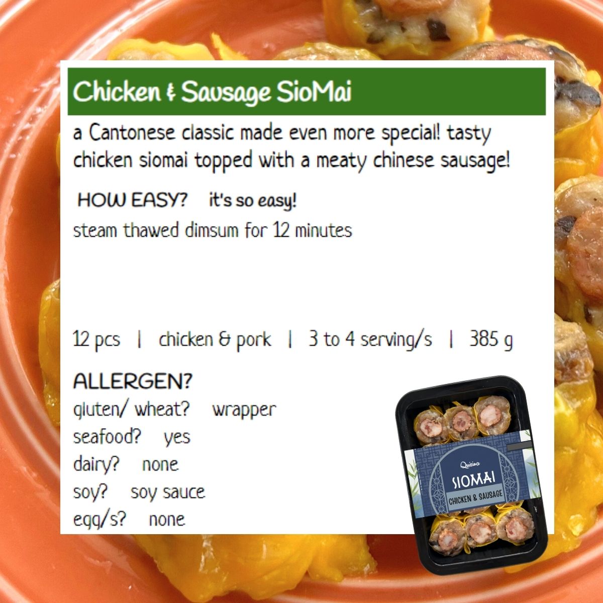 Chicken & Sausage SioMai Asian frozen meal Metro Manila family						