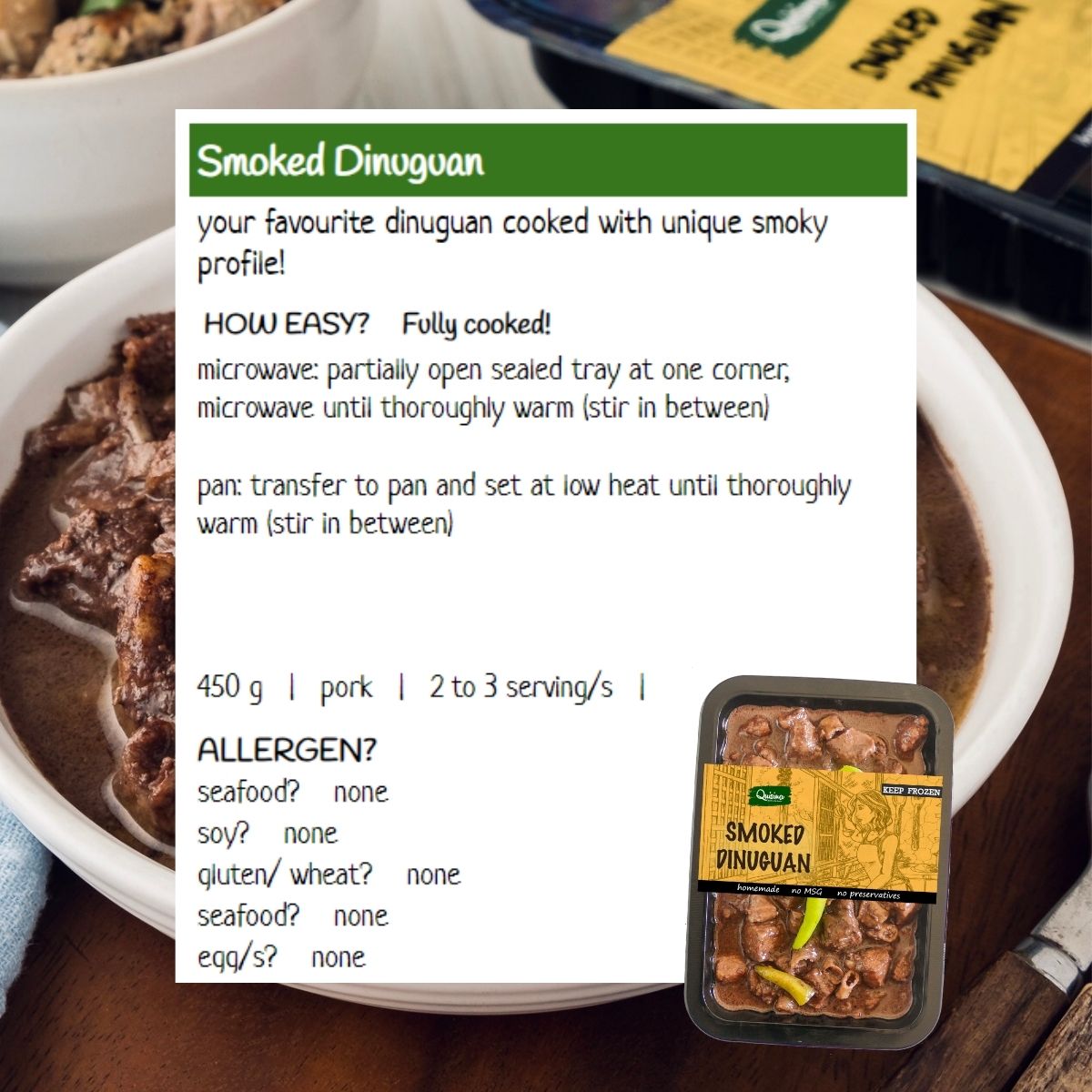 Smoked Dinuguan Filipino frozen meal Metro Manila family					